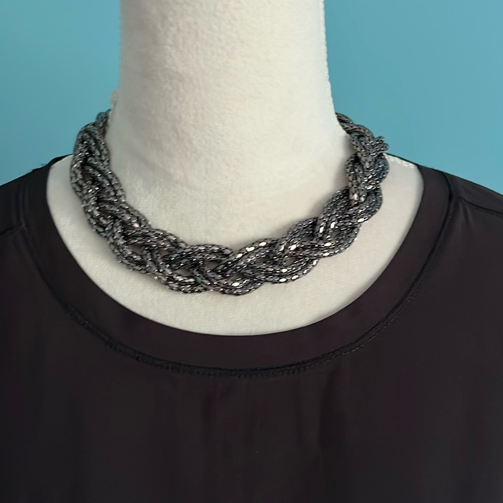 Beaded Metallic Necklace Gunmetal Gray/Black. 17” adjustable to 20”